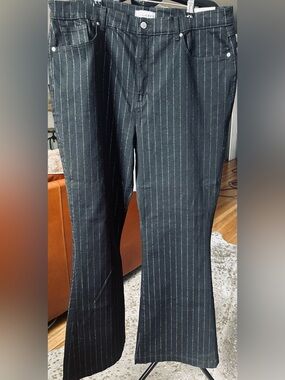 LOFT  Black Silver Metallic  Pinstripe Flare Jeans
